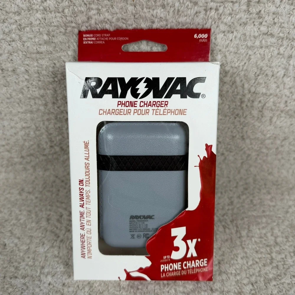 Rayovac PS93GY 6000mAh Portable Phone Charger Power Bank Dual‎ USB Grey New